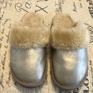 J Crew slippers. Distressed silver leather. Size 8